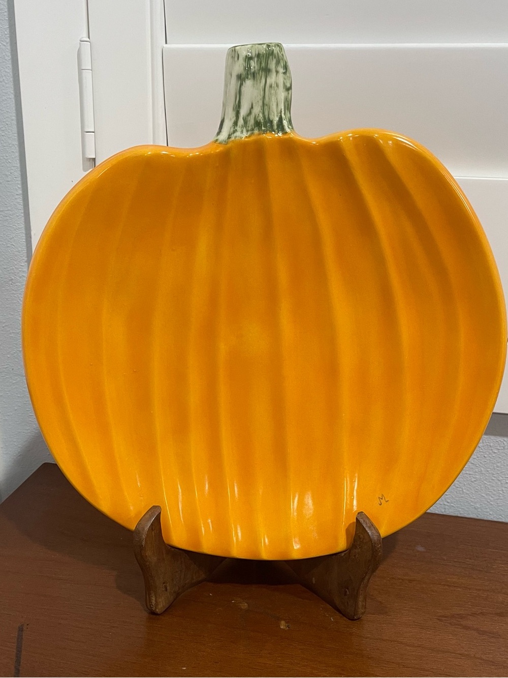 Vintage Mold Large Ceramic Pumpkin Serving Plate Fall Harvest Decor Signed~Read~